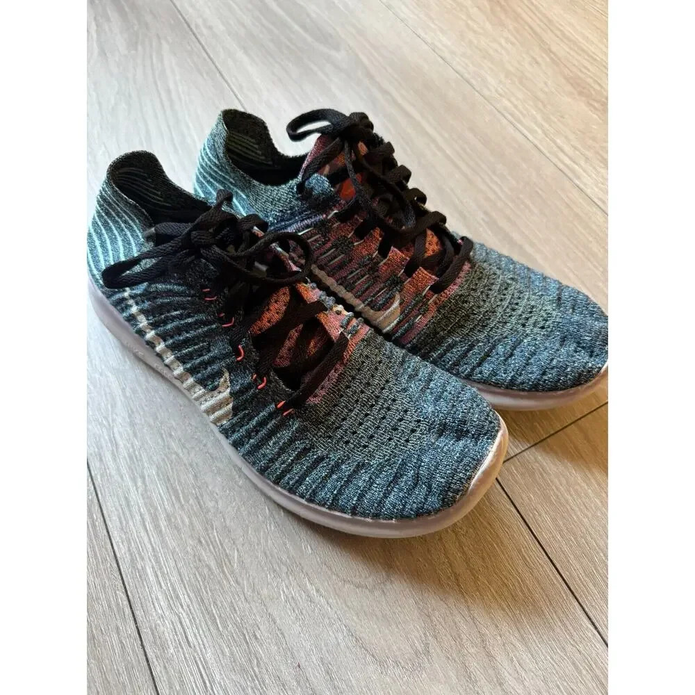 Nike Women's Free RN Flyknit Teal Mango Running Shoes Sneakers Size 9.5